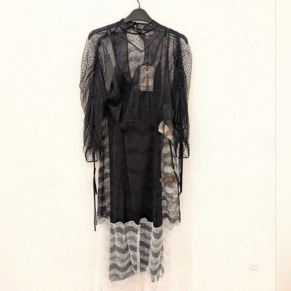 NWT Burberry Black Lace Midi Dress with White Lace Hem - Picture 12 of 12